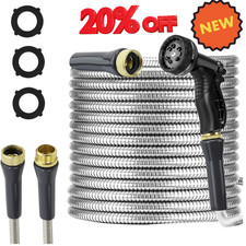 Stainless Steel Garden Hose 50ft Heavy Duty Metal Water Hoses with 10 Function