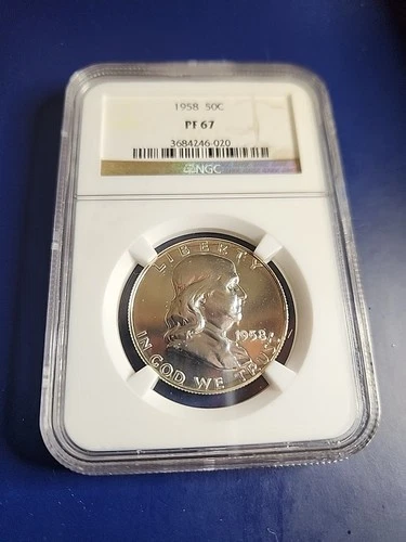 1958 50C Proof Silver Franklin Half Dollar NGC Graded PF 67 in New Holder