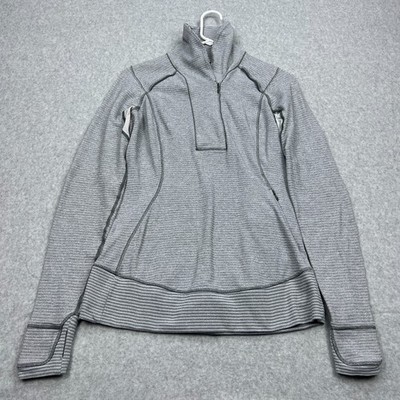 Lululemon Think Fast Pullover Women's 10 Gray Rulu Tonka Stripe 1/4 Zip W3I00S