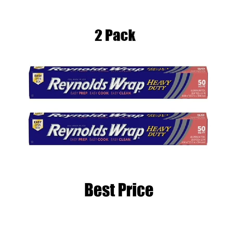 Reynolds Wrap Heavy Duty Aluminum Foil, 12 Inch Wide, 50 Sq. Ft 2 Pack