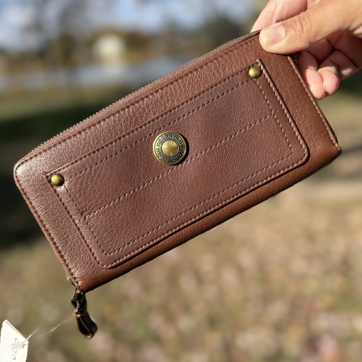 トラッカーウォレット　horseleather order CA00X COACH K-386 Long Zip Around Wallet Signature Horse & Carriage Blue