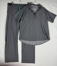 FIGS Scrub Set Women's Gray Collared Button Top Medium Livingston Pants Large