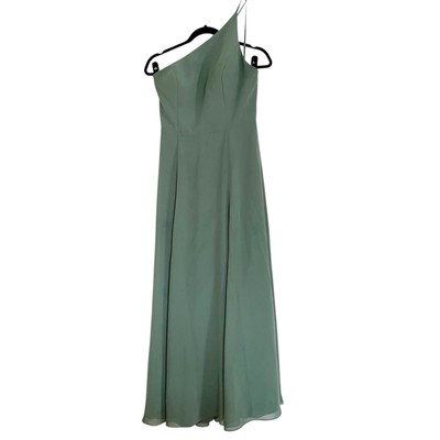 Jenny Yoo Long Light Green One Shoulder Dress Size 10 Bridesmaid Formal  FLAWS | eBay
