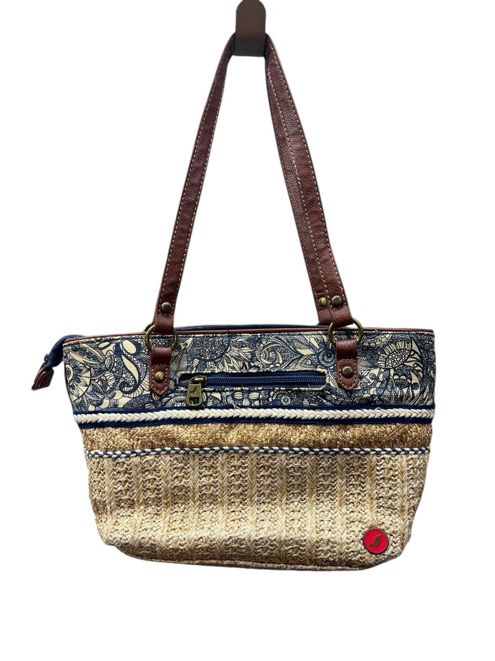 Bolso de Mano Sakroots Ellis Azul Marino Espíritu Desierto Paja Cartera Cuero Correas Playa Foto 2 de 4
