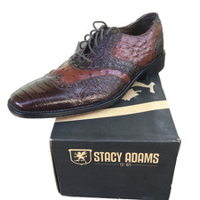 Stacy Adams Brown Wingtip Croc Ostrich Embossed Oxford Men Size 8.5 w/Box