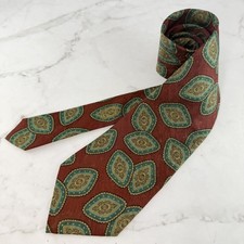 LOEWE Silk Tie Red Green Medallion Pattern Luxury Designer Neck Tie Spain