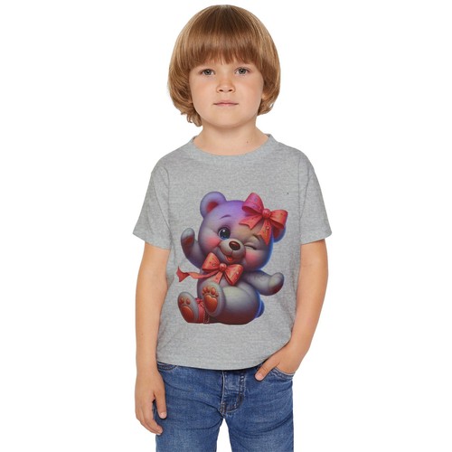 Cotton Toddler T-shirt Fluffy Bow Bear Friend Present Gift Kids Girl Boy, 2T-6T - Picture 12 of 29