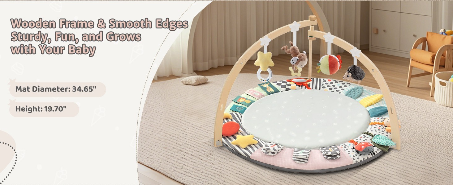 Baby Wooden Play Gym Newborn Developmental Zones Tummy Time Mat 7 in 1 Set NEW
