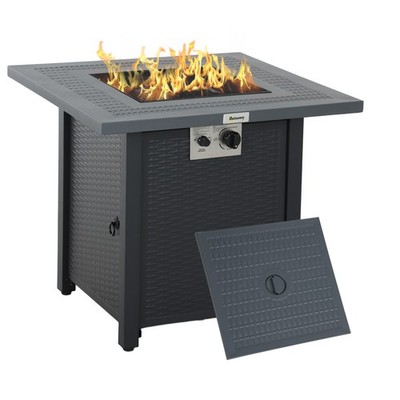 Feuerstellentisch dunkelgrau Stahl 71x71x62cm 40000 BTU Terrassenheiztisch mit Deckel