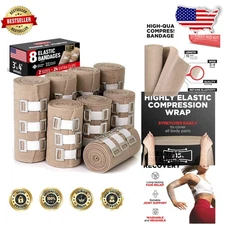 Elite Elastic Bandage Wrap 8pk 4x3" - Strong Support, Polyester, 24 Extra Clips