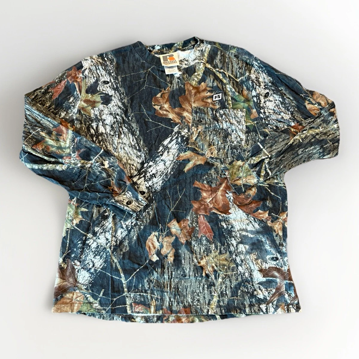 Chemise Manches Longues Russell Outdoors Homme, Taille L, 100% Coton, Motif Camouflage, état Neuf