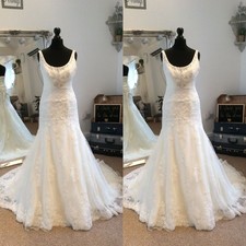 Mermaid Wedding Dresses Sleeveless Lace Appliques Sweep Train Bridal Gowns