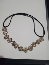 Gold Tone Floral Rose Rhinestone Elastic Headband Hair Band Crown Accessory