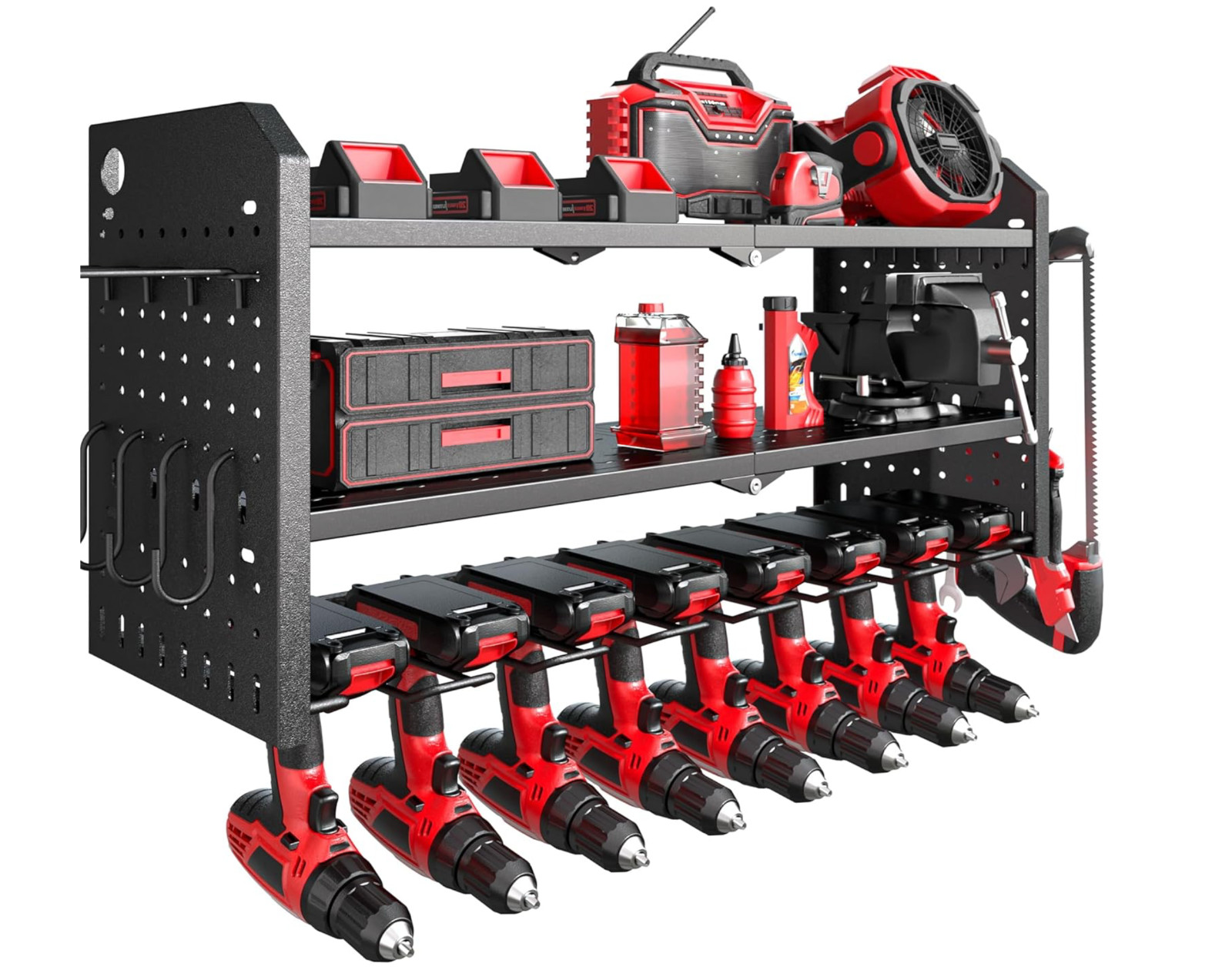 Power Tool Organizer Large 8 Drill Holder Wall Mount Heavy D