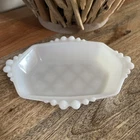 Vintage Anchor Hocking  Patterned Hobnail Double Handle Trinket Tray Dish
