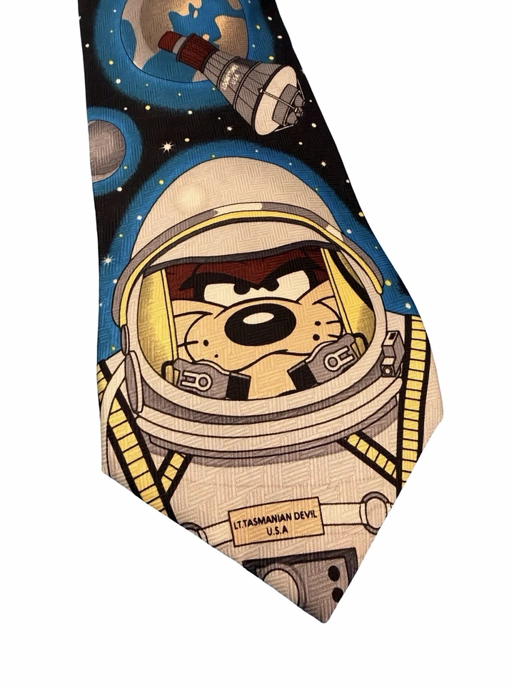 Винтажный галстук Looney Tunes Taz Astronaut Tasmanian Devil космический галстук 90-е - Изображение 2 из 4