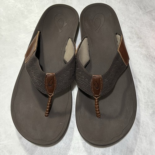 Olukai Men's Nohona Ulana Flip Flop Thong Sandals Brown Tan Size 14 EUC