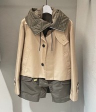 2025AW Women New Sacai Luck Patchwork Hooded Trench Coat Casual Top New / 