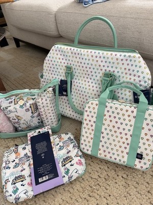 ROLLER RABBIT X TARGET DISCO HEARTS WAVE TRAVEL SET 4 BAGS DUFFEL BAG WHITE TEAL