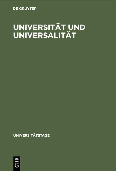 UniversitäT Und UniversalitäT Degruyter-image