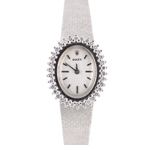 VINTAGE 1971 PAPERS Rolex 14k White Gold DIAMOND Silver 21mmX26mm 8330 Watch