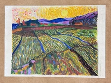 Vincent Van Gogh (Handmade) Mixed Media Paper Drawing Signed and Stamped