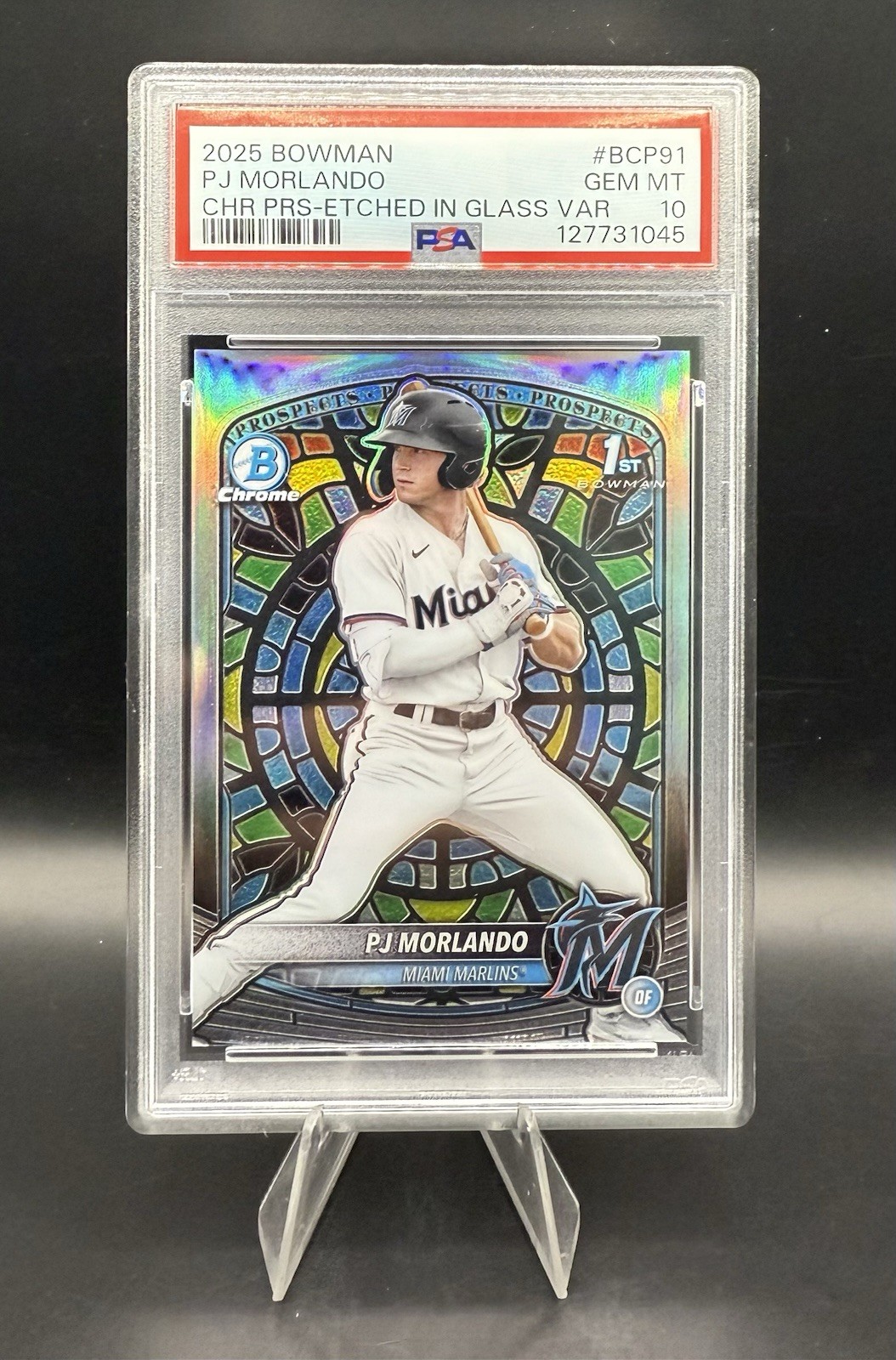PJ MORLANDO 2025 Bowman Etched In Glass Variation Refractor PSA 10 Marlins