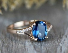 3 Ct Oval Cut Simulated London Blue Topaz Wedding Ring In 14k Yellow Gold Plated
