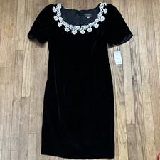 Vintage Cachet Bari Protas Velvet Lace Pearl Dress Fits Size 10 Sheath Glam NWT