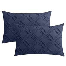 Pillowcases Standard Size Navy 26" x 20" Pack of 2 05 - Navy Blue - Grid
