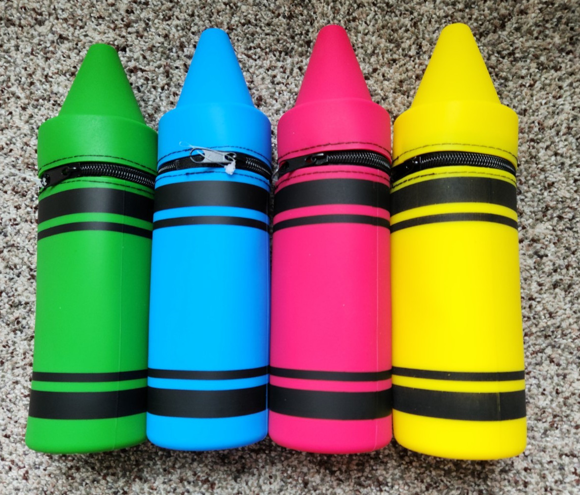 Crayon Shaped Zipper Silicone Pencil Pen Crayons Pouch  Red Blue Green or Yellow