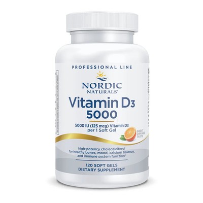 Nordic Naturals Pro Vitamin D3 5000 - Potent Vitamin D3, Orange, 120 Ct