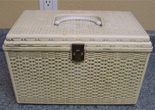 Vintage Wicker Look Wil-Hold Sewing Box With 2 Trays By Wilson Mfg. Corp