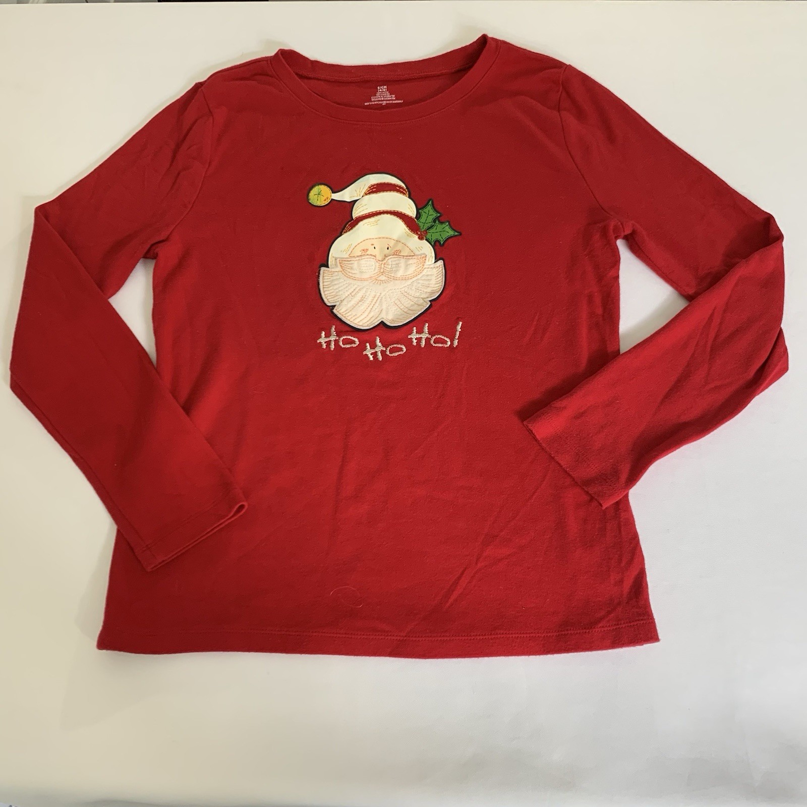 90s Vintage Christmas Shirt Women S Red Embroidered Santa Claus Long Sleeve Tee