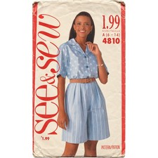 Vintage 90's Butterick See  Sewing Pattern Shorts  Shirt Size 6-8-10-12-14 UC