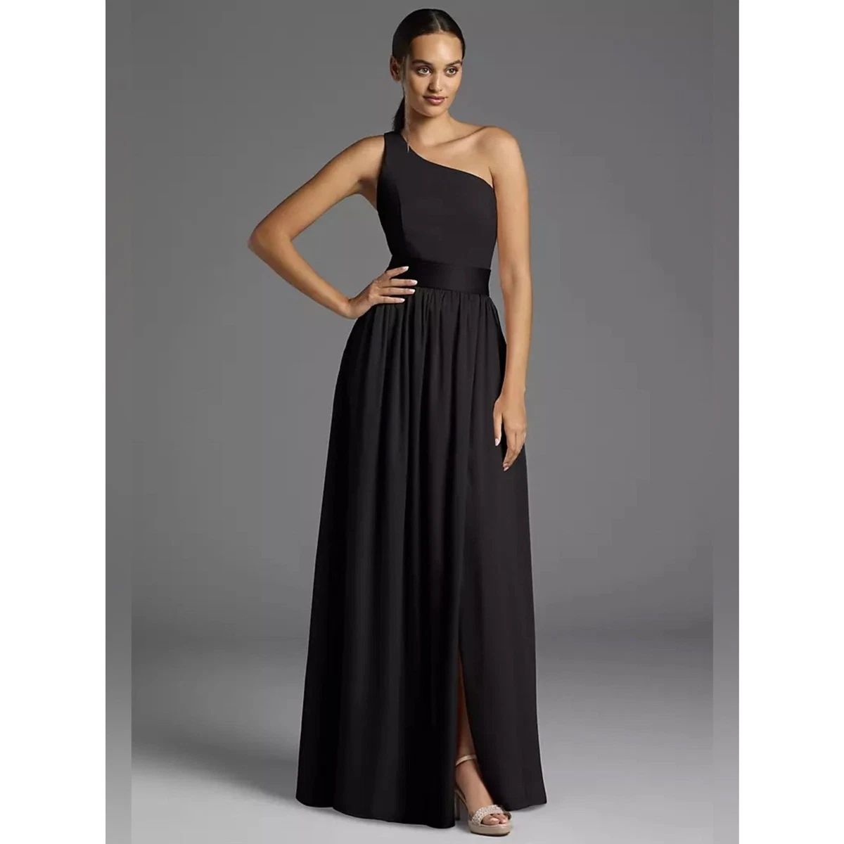 long one-shoulder bridesmaid dress with ruffles white by vera wang Lights On One-Shoulder Ruffle Hem Maxi Dress White main image 0