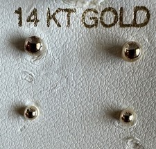 14K Yellow Gold Ball Stud Earrings Set Of 2 Pair 0.33g