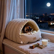 Winter Warm Cat  Small Dog Cave Bed Plush Enclosed Calming Pet House