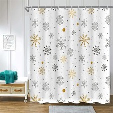 Winter Snowflake Shower Curtain Merry Christmas Gold Sliver Big Small Snowfla...