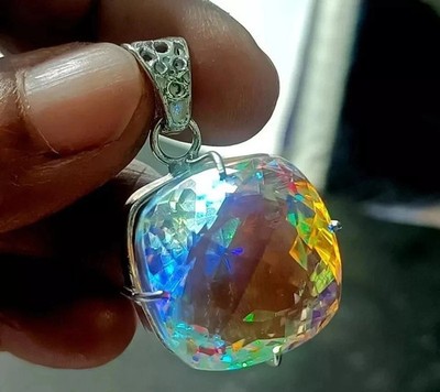 BMR Jewels Natürliches Mystic Topas 85 Ct Mehrfarbig 925 Silber Anhänger
