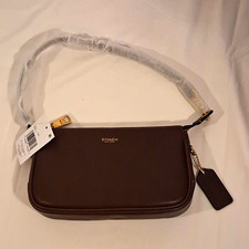 Coach Brown Solid Zip Shoulder Bag Rectangle Shape Gold Hardware w/ Strap