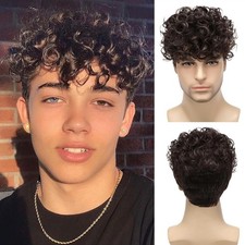6in Men's Brown Short Curly Wig Heat Resistant Synthetic Daily Cosplay Party
