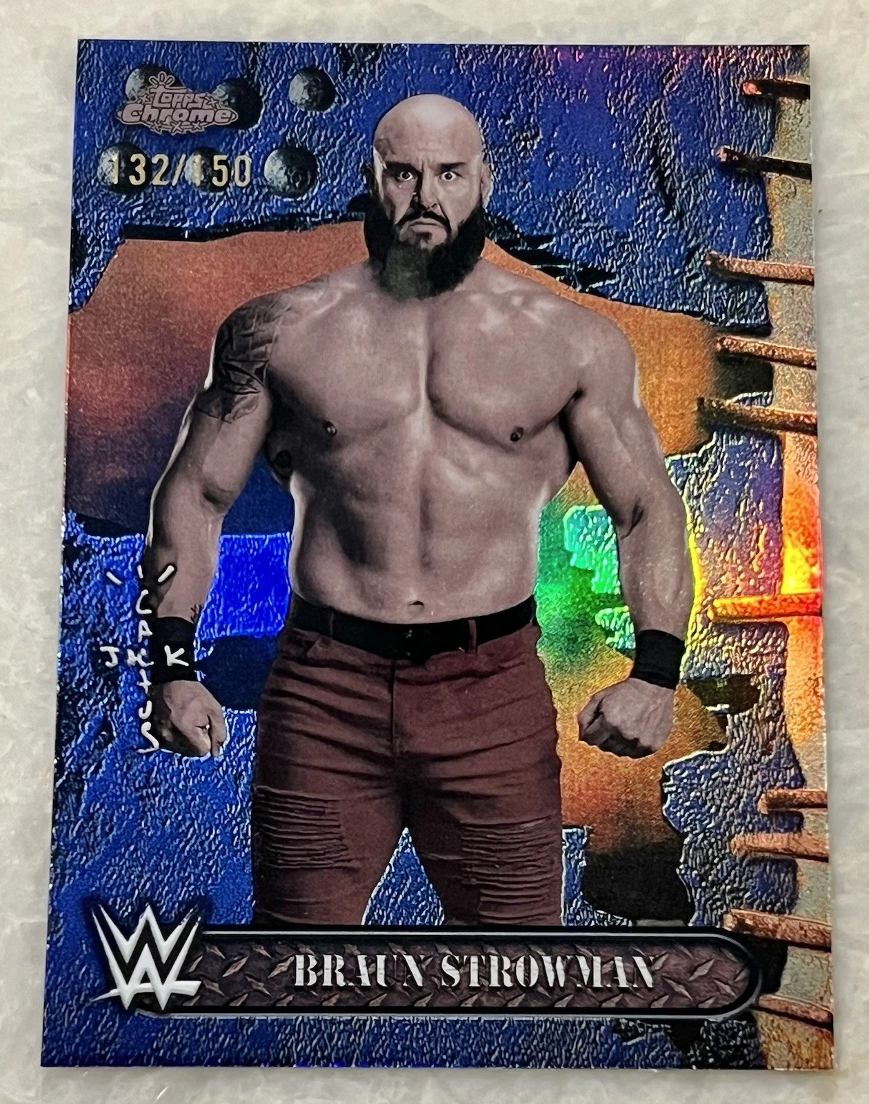 2025 Topps Chrome WWE x Cactus Jack BRAUN STROWMAN Blue Refractor 132/150