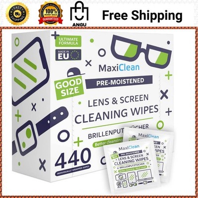 MAXI CLEAN 440 Pack Lens Wipes for Eyeglasses Pre-Moistened, Individually Wrappe