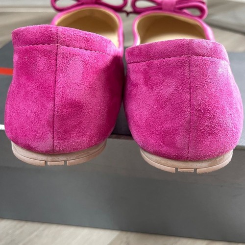 Prada Pink Peonia Suede Round Toe Logo Bow Ballet Flats 37.5 - Picture 6 of 11