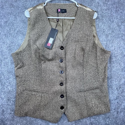 Kancy Kole Vest Womens 2XL Brown Tweed Academia Smart Career Preppy Twill Shiny