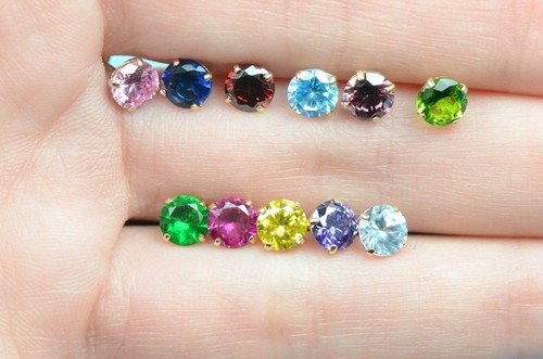 14K Solid Yellow Gold 4mm Round Birthstone Stud Earrings with screw back - Picture 4 of 19