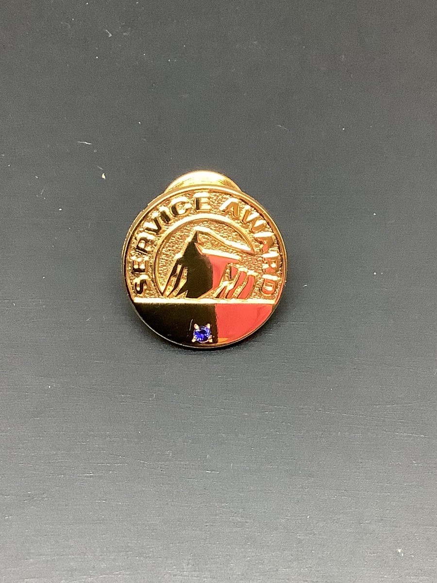 Vintage Terry Berry Service Award lapel pin 24k GP w/ sapphire