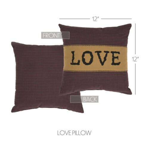 VHC Brands Primitive 12"x12" Love Pillow Red Appliqued Heritage Bedroom Decor - Picture 2 of 7