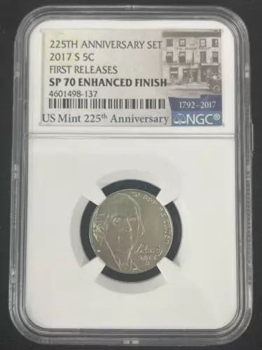 2017-S Jefferson Nickel 5C NGC SP 70 Enhanced Finish - First Releases